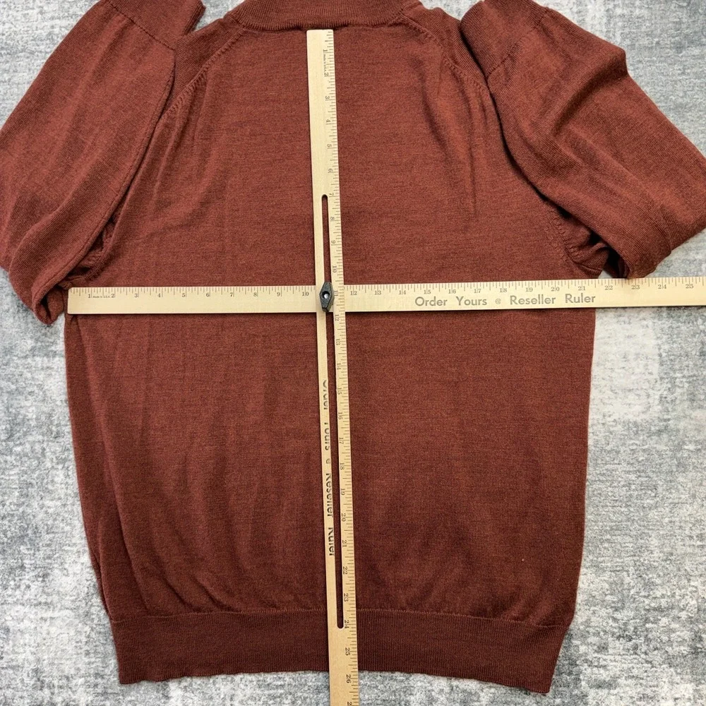 Jos A Bank Sweater Mens XL Rust Brown Traveler Merino Wool 1/4 Zip Pullover Knit